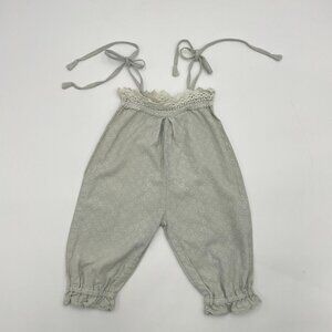 Akshu and Ing Romper Overalls Tie Shoulders Gray Dots Lace Toddler‎ Girl